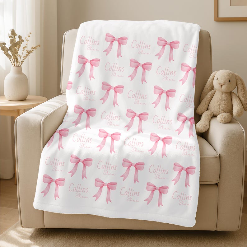 Personalized Pink Bow Blanket,Custom Baby Shower Gift