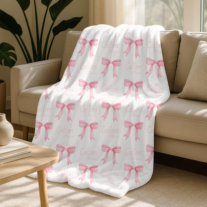 Personalized Pink Bow Blanket,Custom Baby Shower Gift