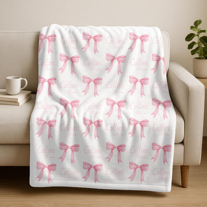 Personalized Pink Bow Blanket,Custom Baby Shower Gift