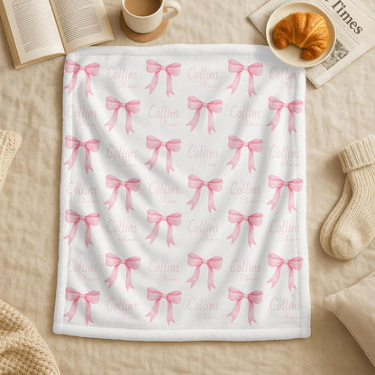 Personalized Pink Bow Blanket,Custom Baby Shower Gift