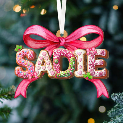 Coquette Pink Christmas Gingerbread Alphabet Ornament