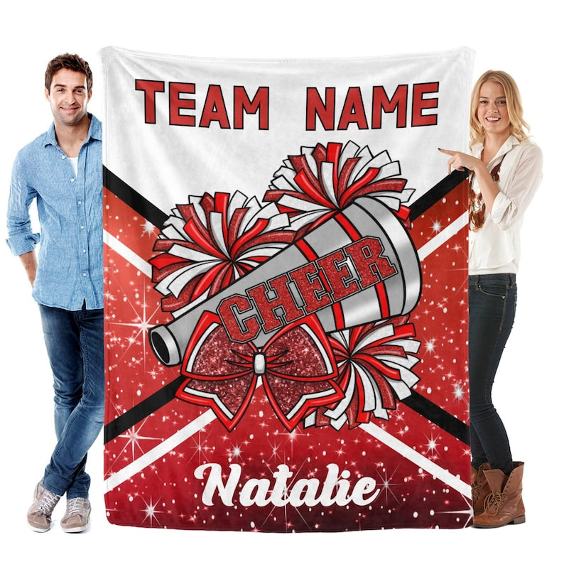 Custom Cheerleading Flannel Blanket, Personalized Team Gift