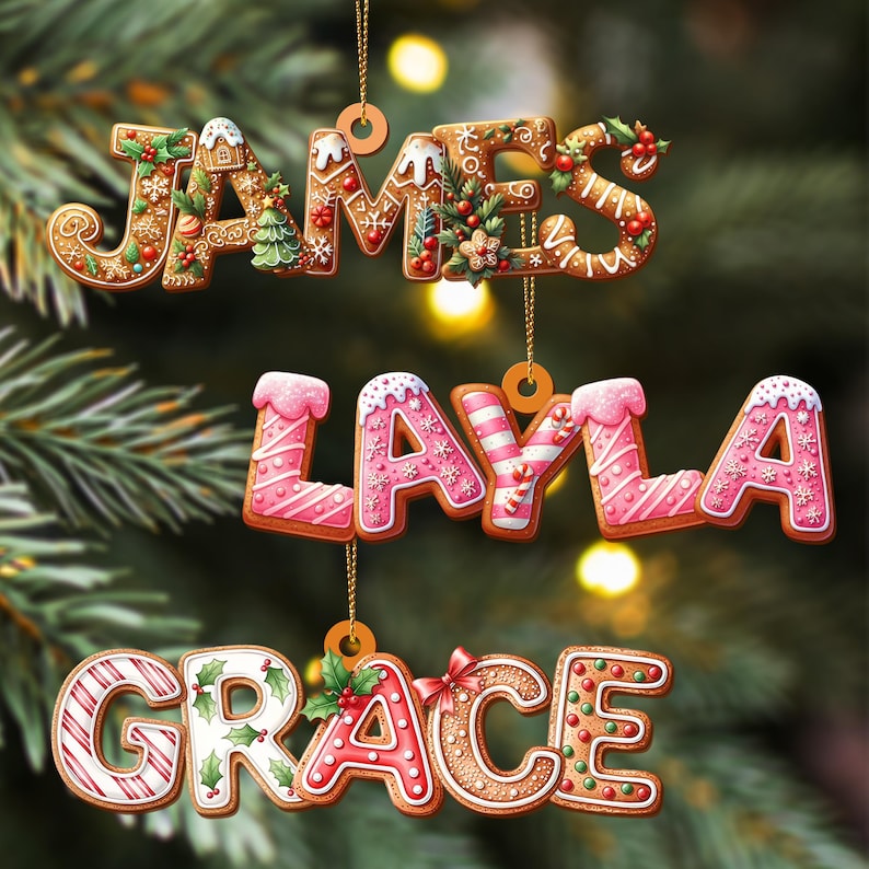 Custom Gingerbread Alphabet Ornaments, Personalised Christmas Decorations