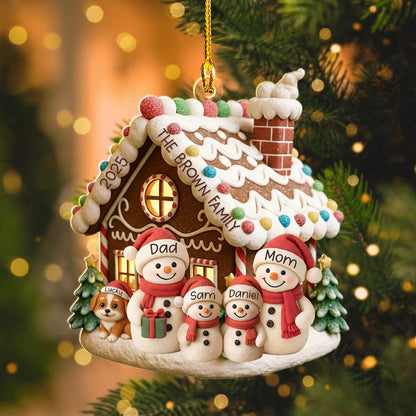 Personalized Gingerbread House Ornament, Custom Snowman Family Gift