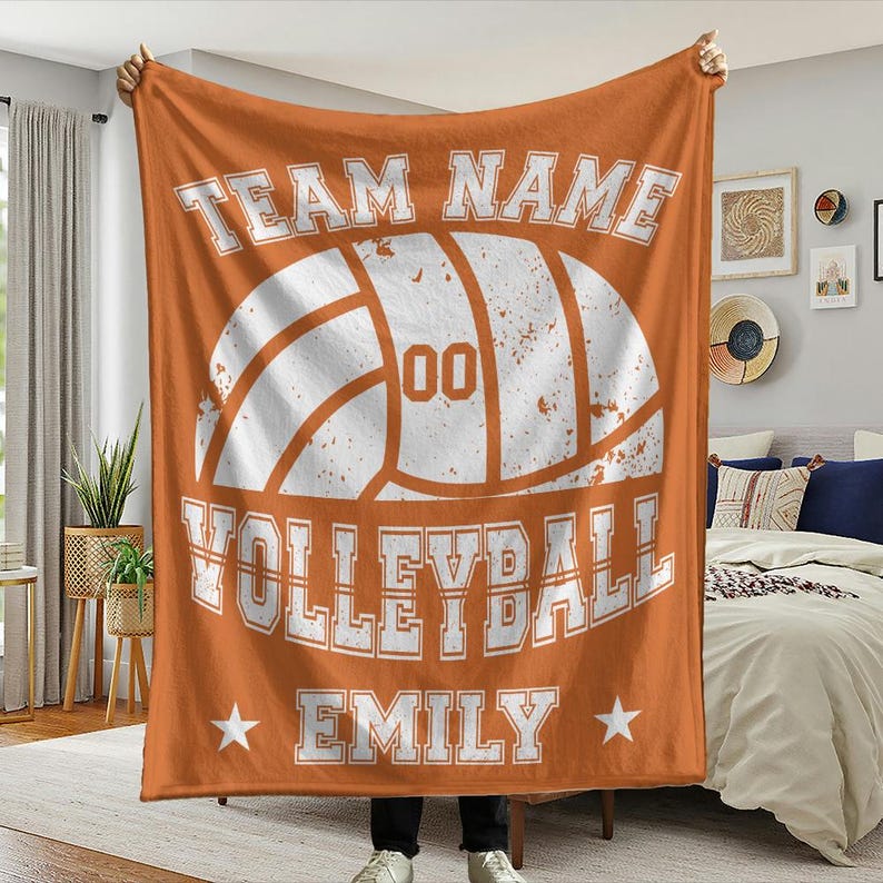 Custom Volleyball Player Blanket, Personalized Team Name & Number Fleece Throw,