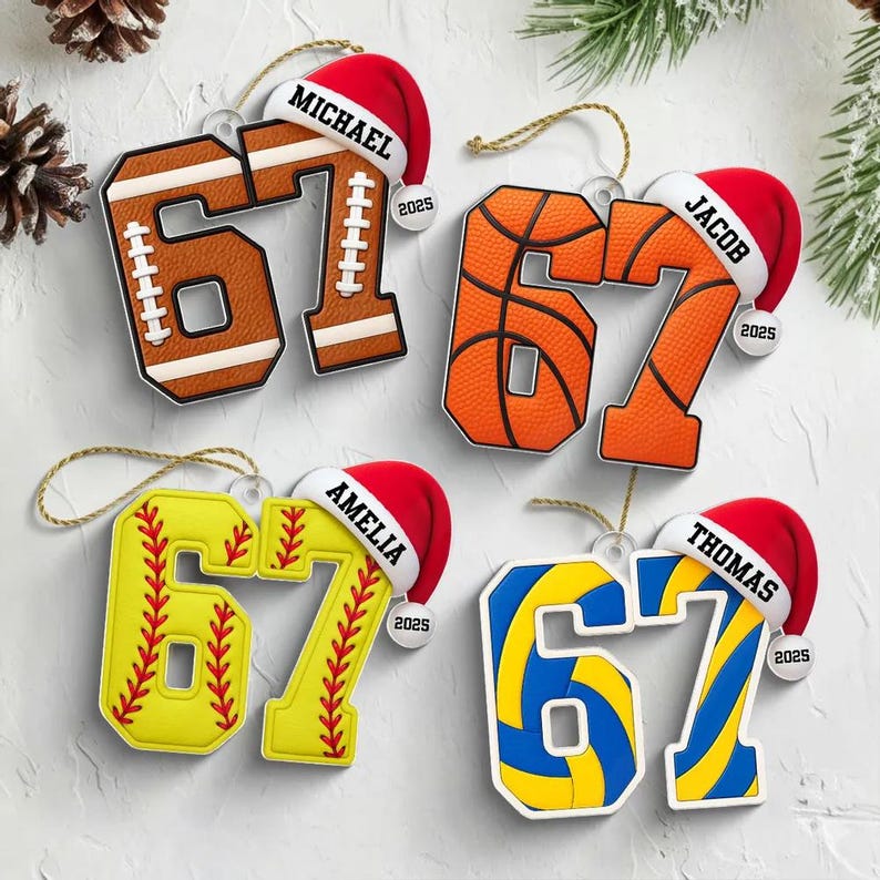 Custom Funny Six Seven 67 Sports Christmas Ornament