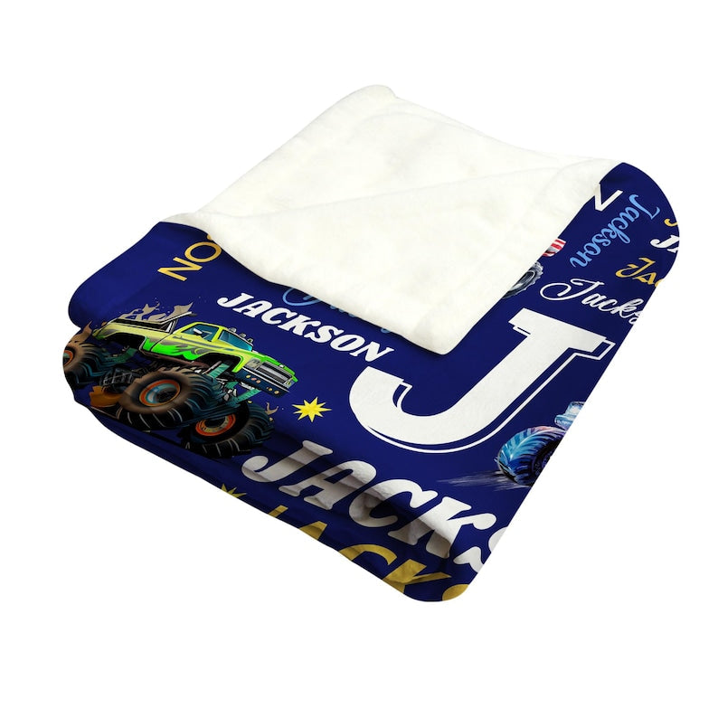 Personalized Monster Truck Name Blanket for Kids
