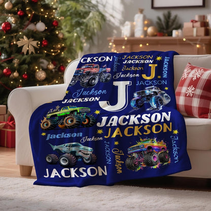 Personalized Monster Truck Name Blanket for Kids