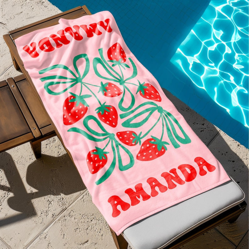 Floral Personalized Beach Towel, Custom Name Towel for Women