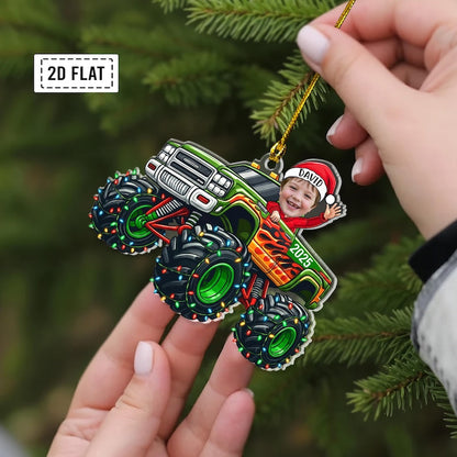 Personalized Baby Monster Truck Photo Flat Acrylic Ornament
