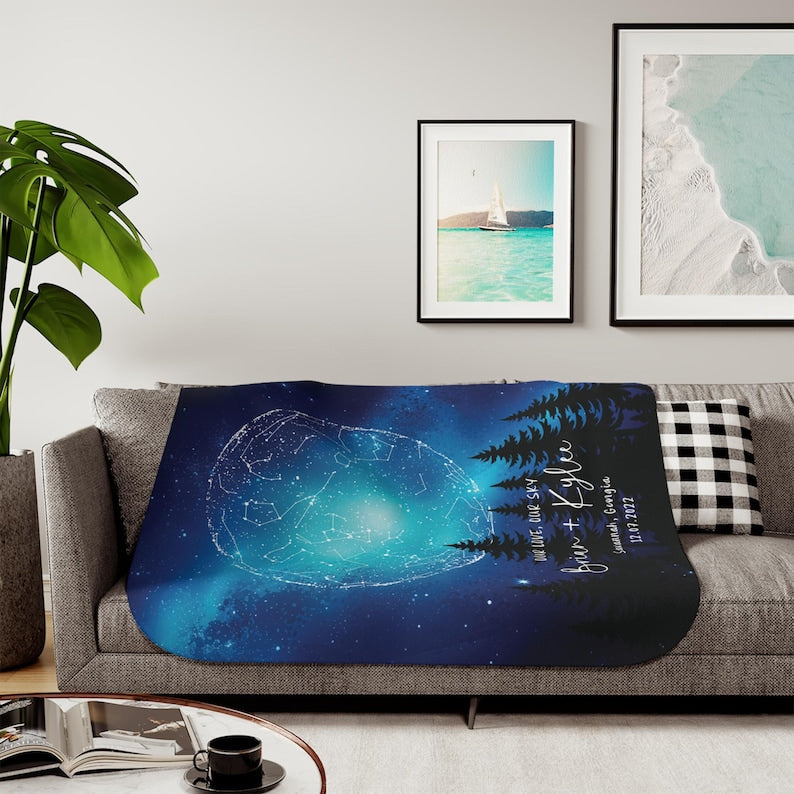 Personalized Star Map Blanket, Anniversary Night Sky Map