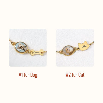 Personalized Pet Photo Bracelet, Custom Name Engraving & Pet Memorial Charm Jewelry