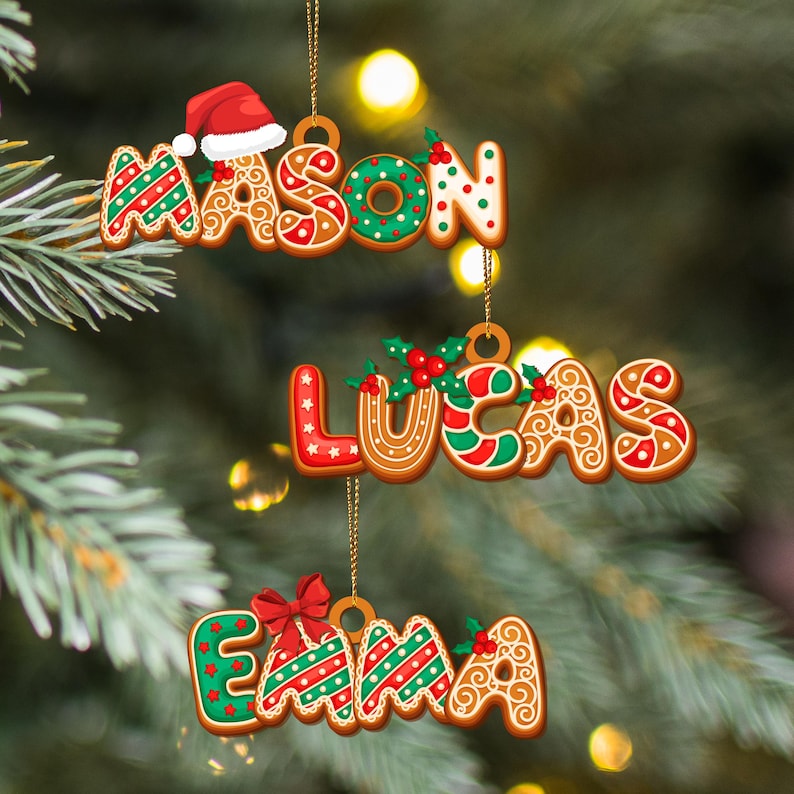 Personalized Gingerbread Alphabet Ornament, Custom Kids Name Christmas Tag