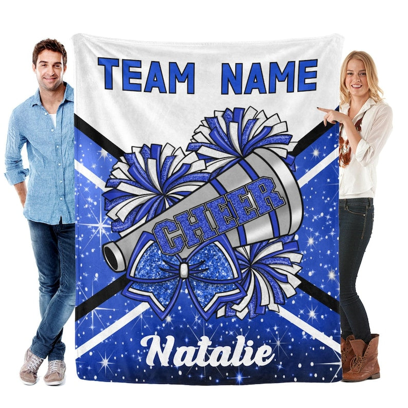 Custom Cheerleading Flannel Blanket, Personalized Team Gift