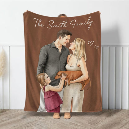 Custom Watercolor Photo Throw Blanket With Text, Family Picture Blanket