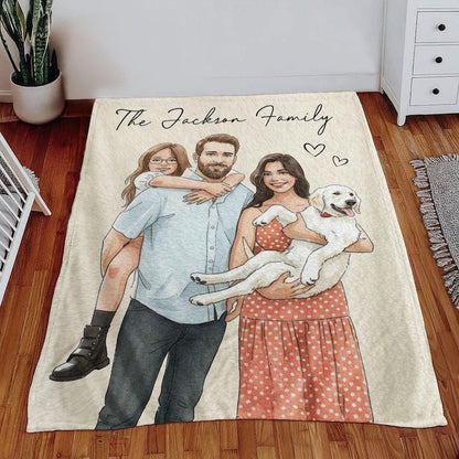 Custom Watercolor Photo Throw Blanket With Text, Family Picture Blanket