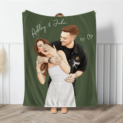 Custom Watercolor Photo Throw Blanket With Text, Family Picture Blanket