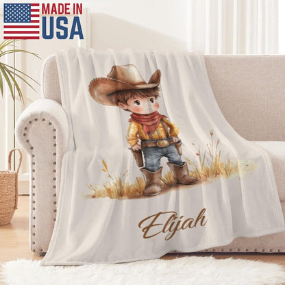 Personalized Cartoon Cowboy Cowgirl Soft Throw Blanket