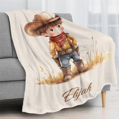 Personalized Cartoon Cowboy Cowgirl Soft Throw Blanket