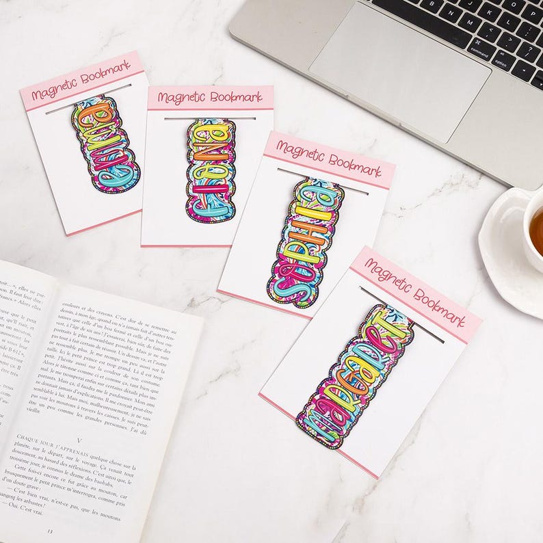 Personalized Bright Paisley Floral Doodle Magnetic Bookmark