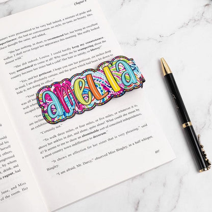 Personalized Bright Paisley Floral Doodle Magnetic Bookmark