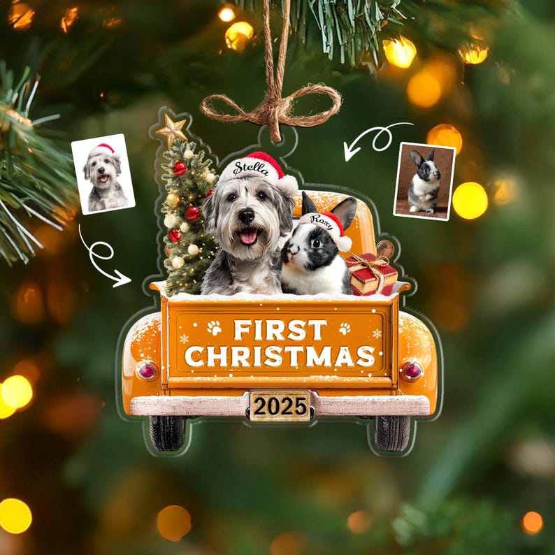 Custom Pet's First Christmas Ornament, Pet Photo Ornament