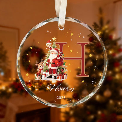 Custom Monogram Name Glass Ornament, Elf Snowman Christmas Ornaments