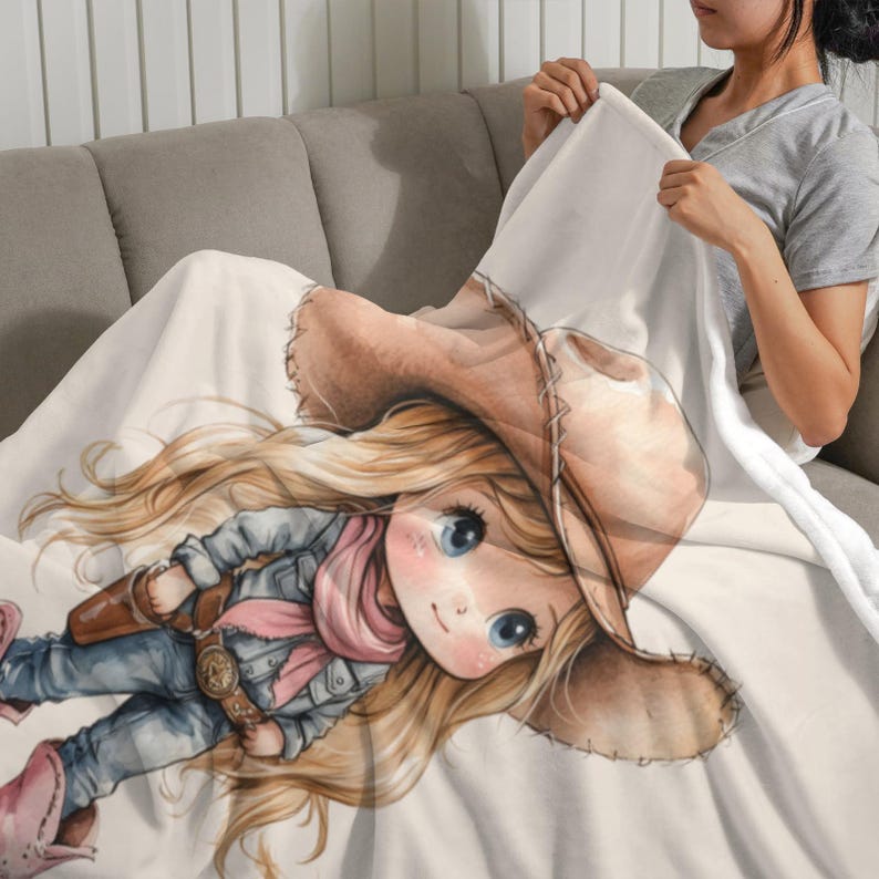 Personalized Cartoon Cowboy Cowgirl Soft Throw Blanket
