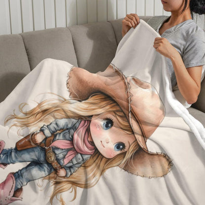 Personalized Cartoon Cowboy Cowgirl Soft Throw Blanket