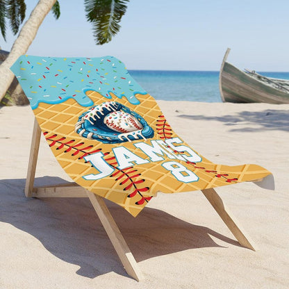 Custom Drip Baseball Beach Towel Personalized Ice Cream Drip Boy Baseball Towel