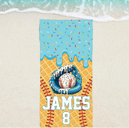 Custom Drip Baseball Beach Towel Personalized Ice Cream Drip Boy Baseball Towel