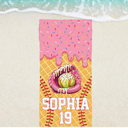 Custom Drip Baseball Beach Towel Personalized Ice Cream Drip Boy Baseball Towel