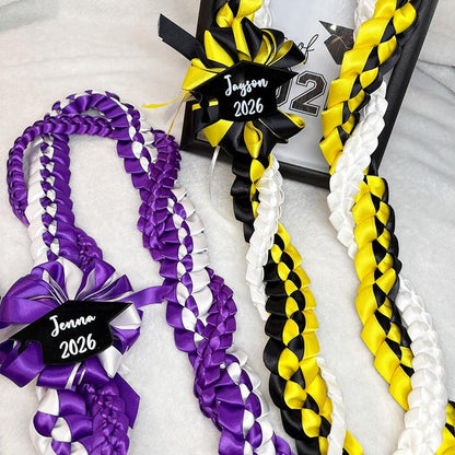 Personalized Tri-Color Graduation Lei, Custom 3 Ribbon Colors, Class of 2026 Senior Gift