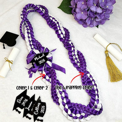 Personalized Tri-Color Graduation Lei, Custom 3 Ribbon Colors, Class of 2026 Senior Gift
