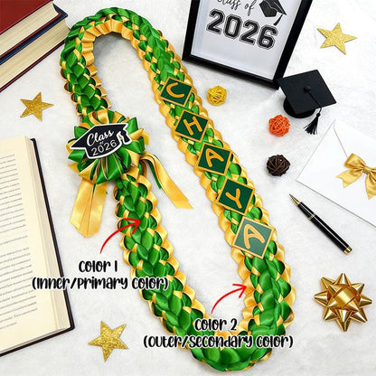 Handmade Personalized Graduation Lei , School Colors Ribbon Lei,