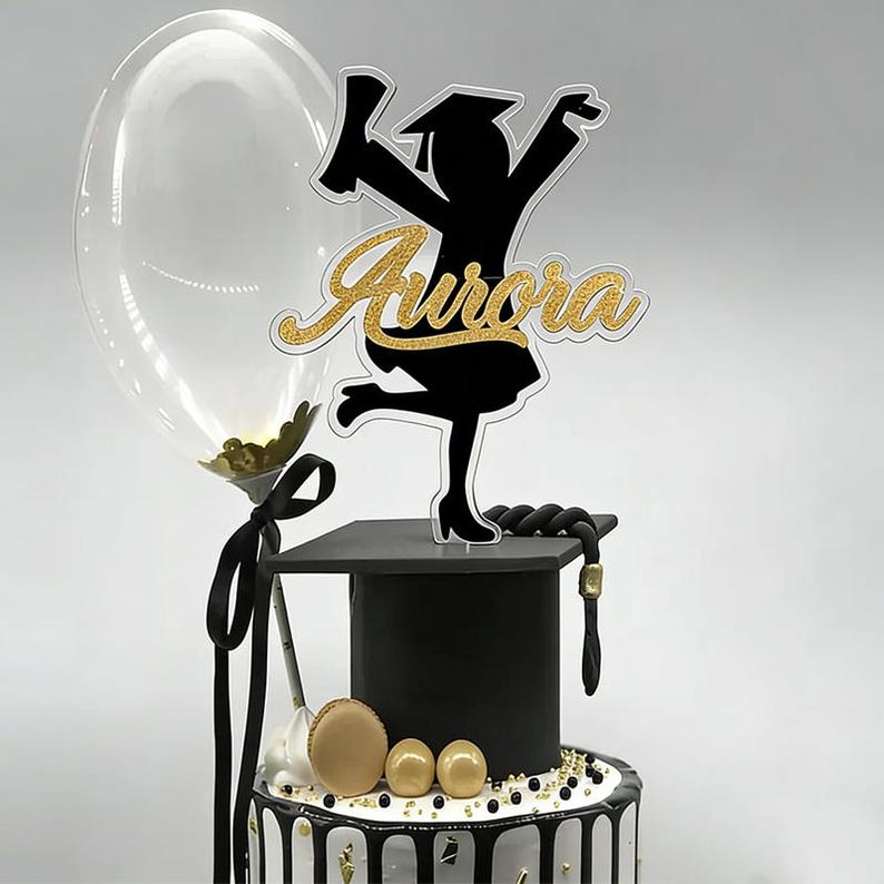 Personalized Graduation Cake Topper，Custom Acrylic Silhouette Boy Girl