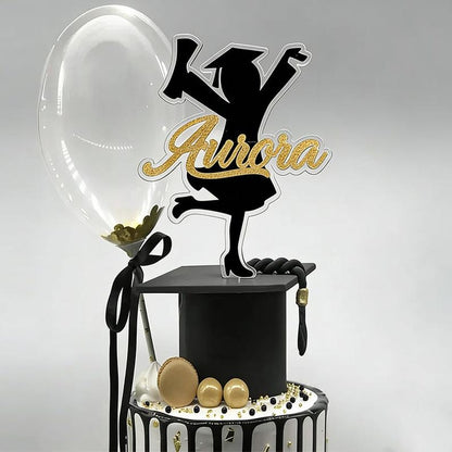 Personalized Graduation Cake Topper，Custom Acrylic Silhouette Boy Girl