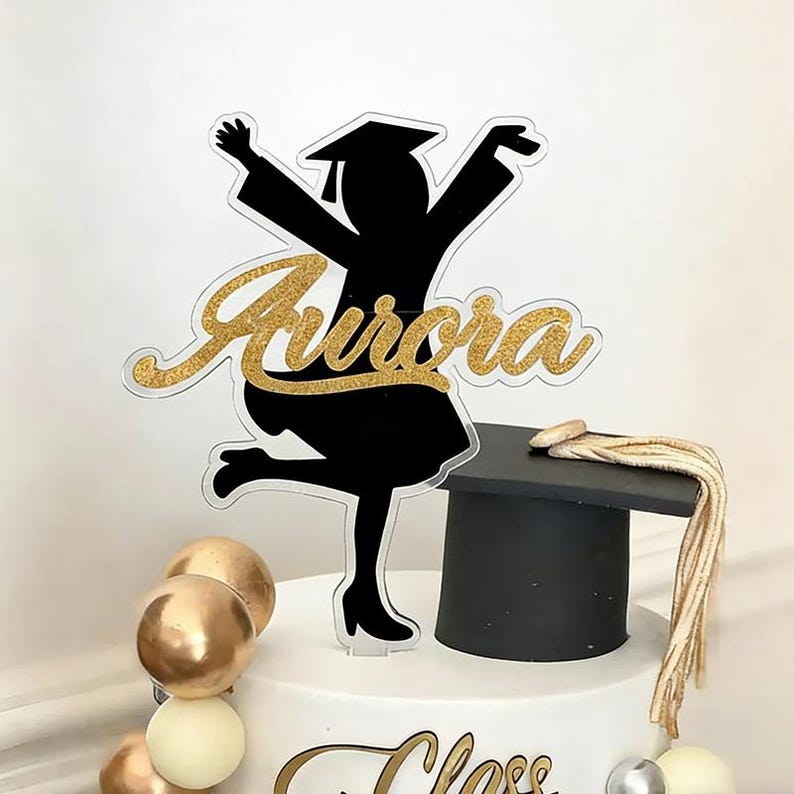 Personalized Graduation Cake Topper，Custom Acrylic Silhouette Boy Girl