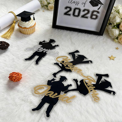 Personalized Graduation Cake Topper，Custom Acrylic Silhouette Boy Girl