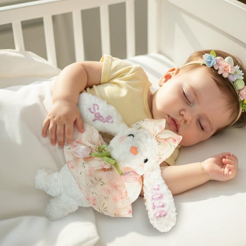 Personalized Easter Tulip Bunny Plush with Embroidered Name