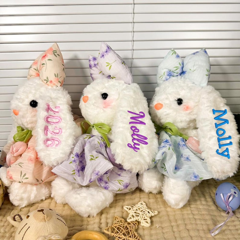 Personalized Easter Tulip Bunny Plush with Embroidered Name