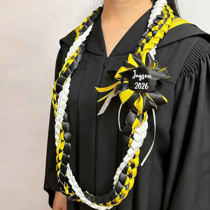 Personalized 3-Color Graduation Lei, Custom 3 Ribbon Colors, Class of 2026 Senior Gift