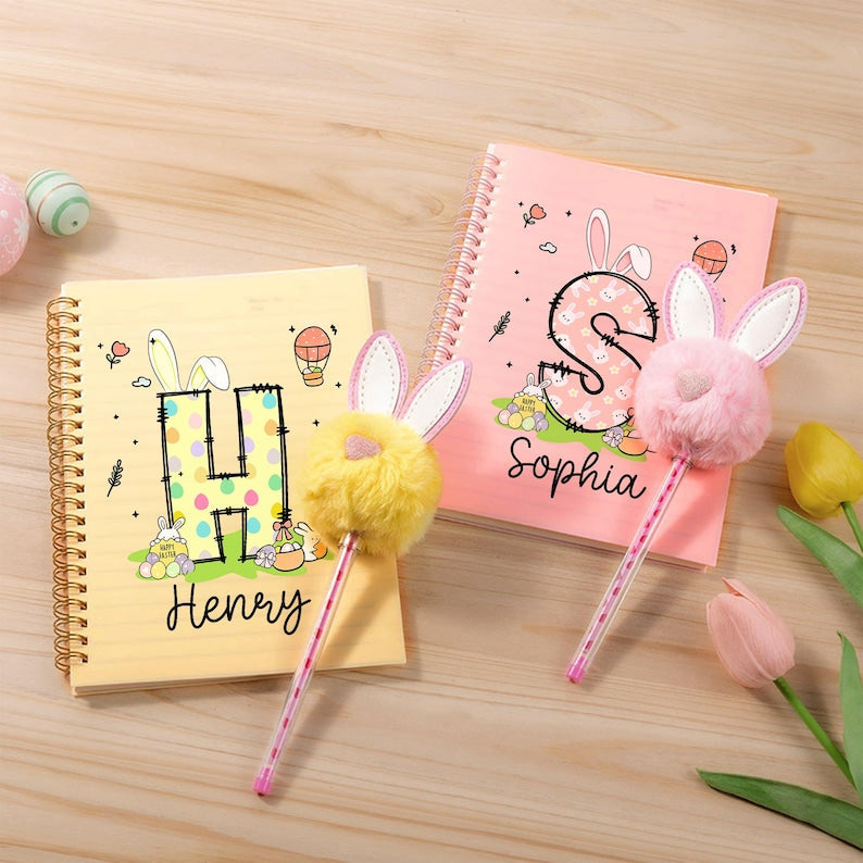 Personalized Easter Bunny Eggs Initial Name A5 Spiral Notebook