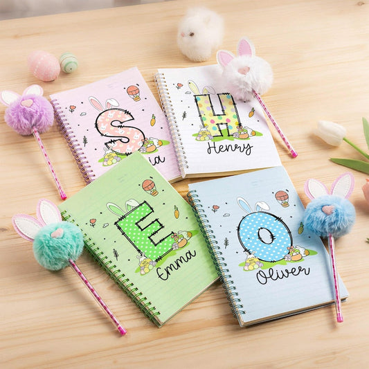 Personalized Easter Bunny Eggs Initial Name A5 Spiral Notebook