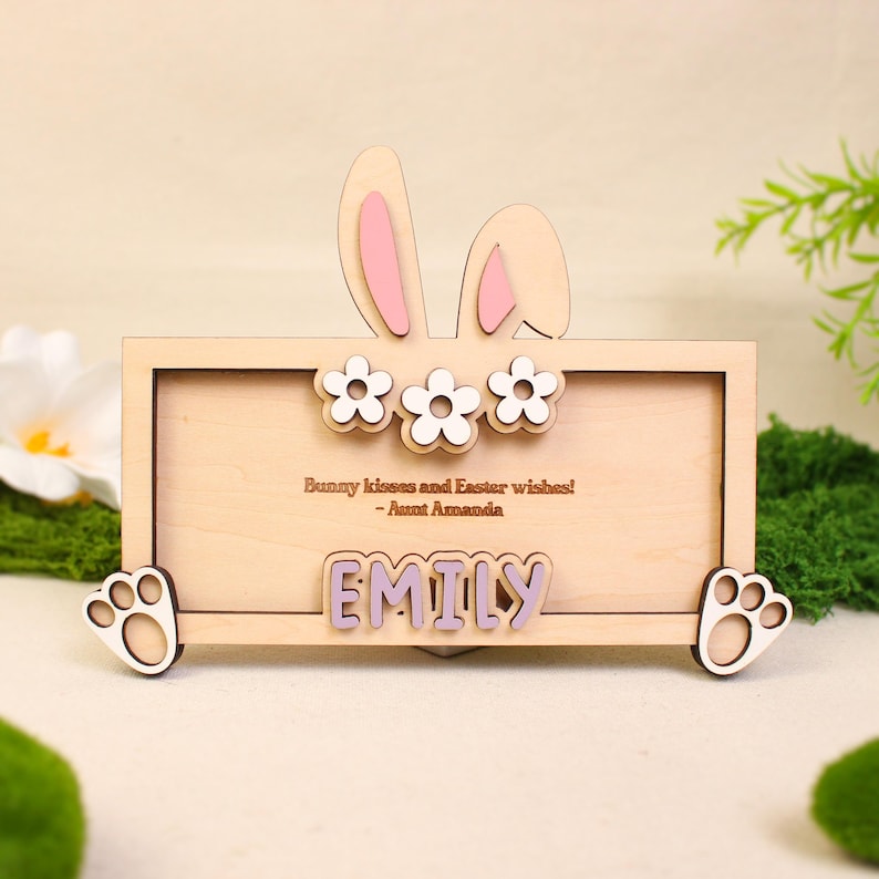 Personalized Name Bunny Money Holder, Wooden Easter Cash Holder Gift for Kids