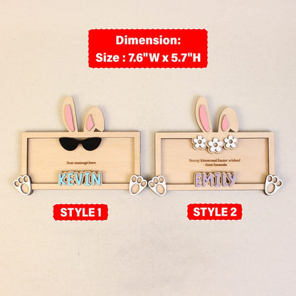 Personalized Name Bunny Money Holder, Wooden Easter Cash Holder Gift for Kids