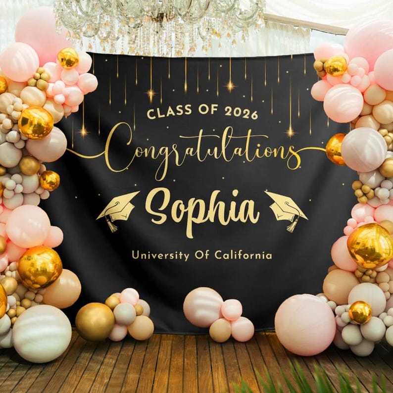 Custom Graduation Party Decor 2026, Party Backdrop Large Banner for Class