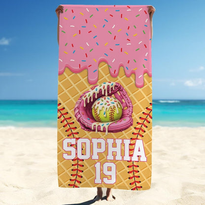 Custom Drip Baseball Beach Towel Personalized Ice Cream Drip Boy Baseball Towel
