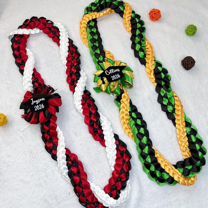 Personalized Tri-Color Graduation Lei, Custom 3 Ribbon Colors, Class of 2026 Senior Gift