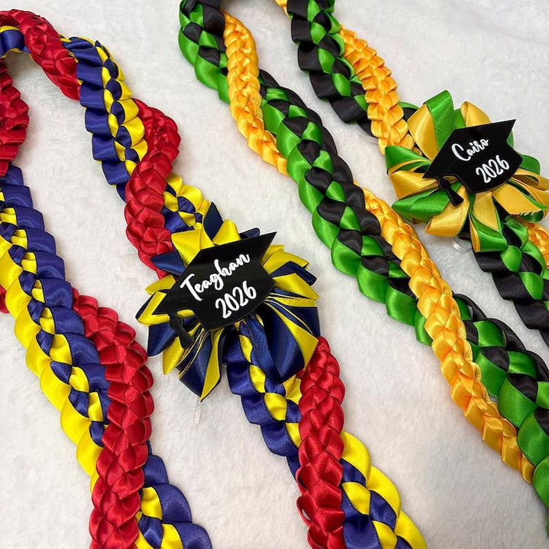 Personalized Tri-Color Graduation Lei, Custom 3 Ribbon Colors